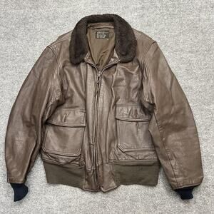 Vintage Brill Bros G-1 Flight Jacket Mens 46 Brown Leather Bomber Shearling 70s